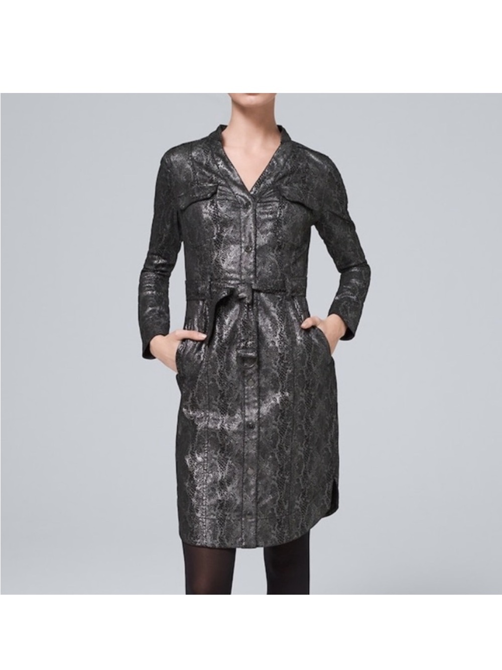 White House Black Market Metallic Snake-Print Trench Coat - dress - Black